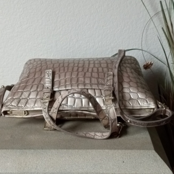 BRAHMIN " Small Asher " Taupe Glossy Satchel Shoulder Bag Purse. For Dillards. - Picture 6 of 16
